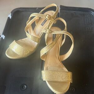 Alex Marie Gold Shiny Glitter Heels Size 6.5 EUC Prom/Wedding/Party